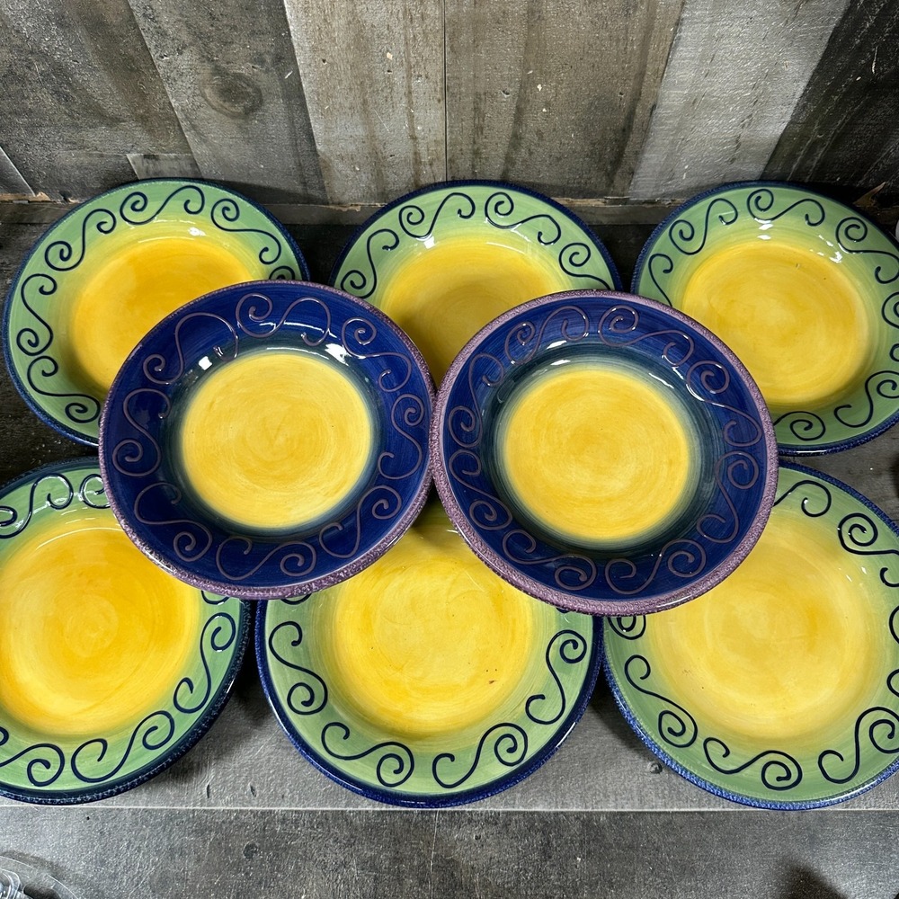 Tabletops Unlimited Fusina Plates Ambrosia Purple Green Yellow Salad Dessert